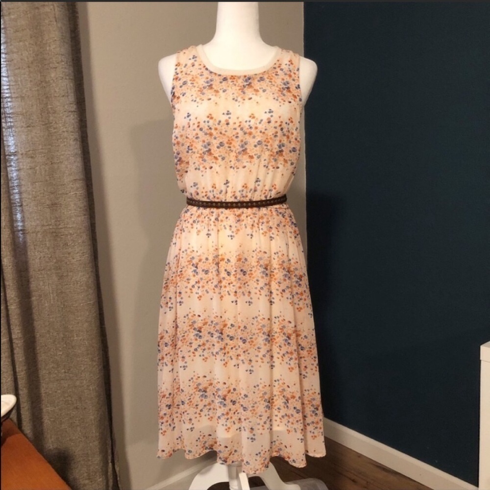 Modbe peach patterned sheer lined dress